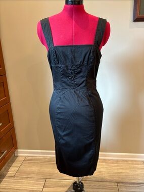 EUC Versus Versace Black Stretch Cotton Bustier Strapless Midi Dress Sz XS
